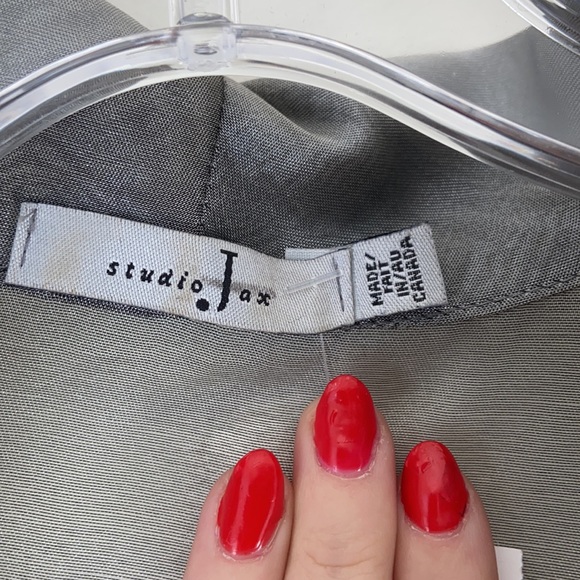 STUDIO JAX grey/silver sheer blouse LARGE - Picture 6 of 6